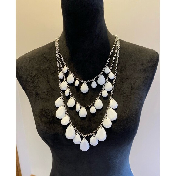 Jewelry - Multi-layer Statement Waterfall Necklace with 3 Tiers of White Teardrop Jewelry‎